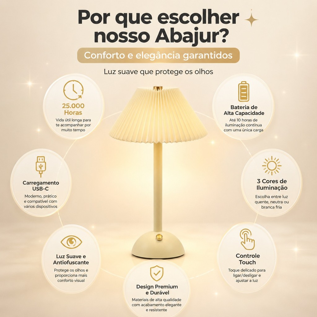 Abajur de Mesa Plissado LED 3 Cores Minimalista Creme — foto 8