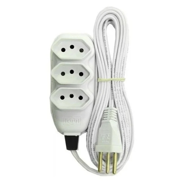 Extensão Compacta 2p+t Com Cabo Pp Chato 10a 250v 5m Branco