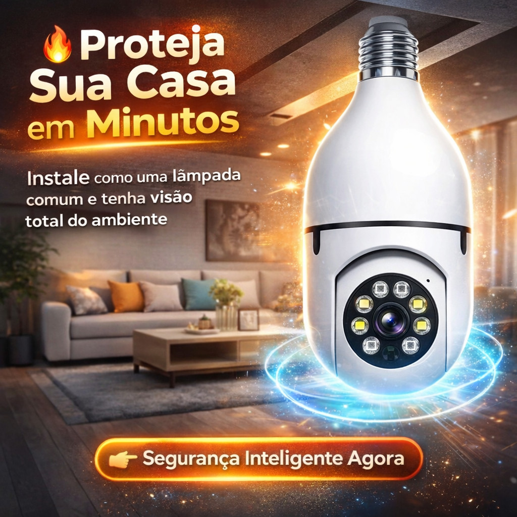 Camera Lampada WiFi 360 Full HD Visao Noturna Bocal Seguranca IP Audio Monitoramento Celular Espia