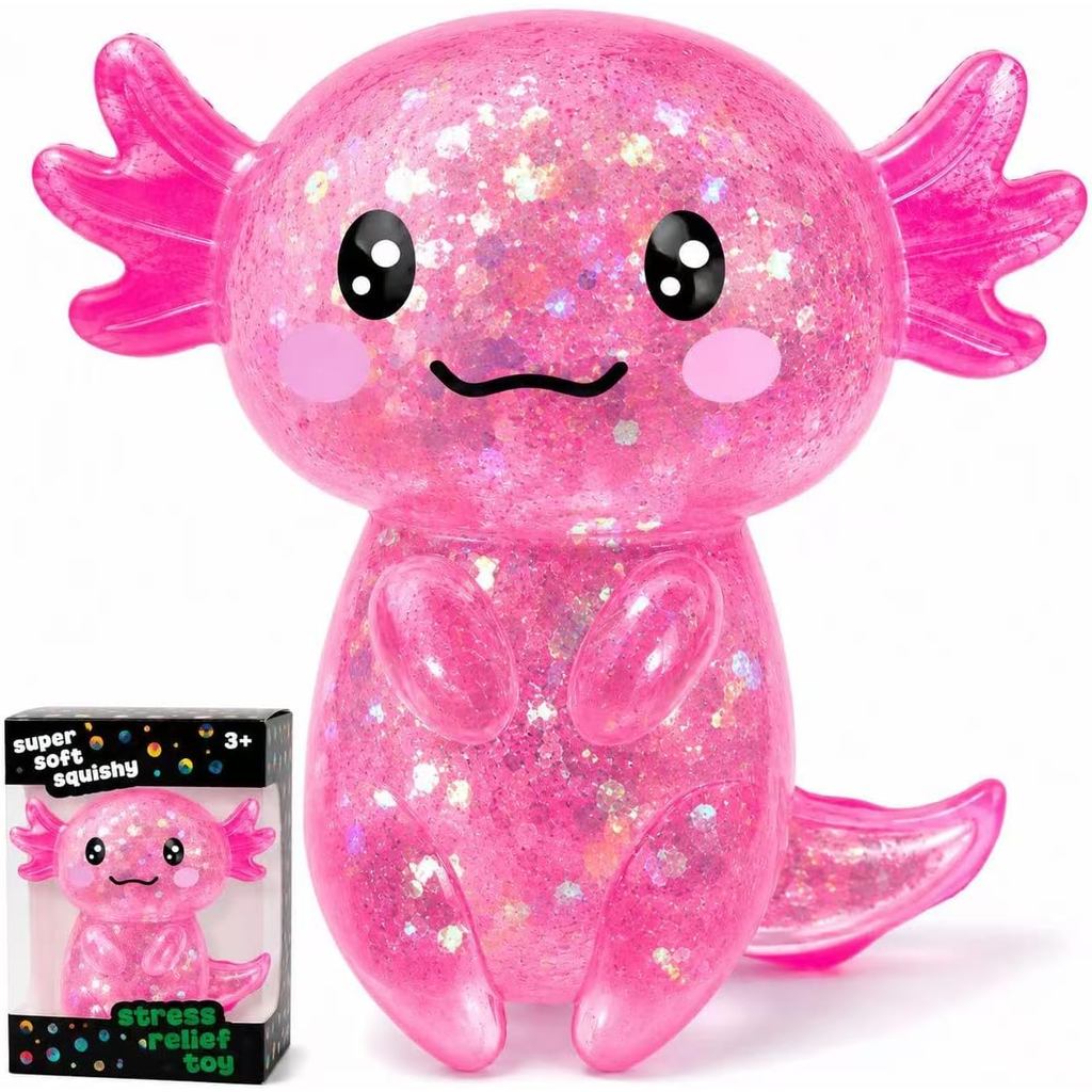 Brinquedo Antiestresse Squishy de Axolote, Brinquedos Squishy Brilhantes e Fofos, Bola Antiestresse Elástica para Crianç