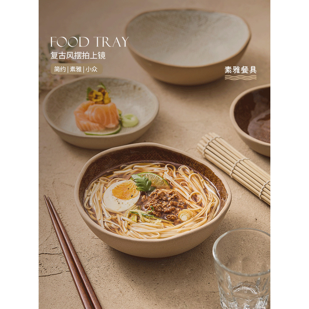 Tigela de macarrão estilo retrô japonês, tamanho grande, característica, cerâmica grossa, luz criativa, tigela de sopa d