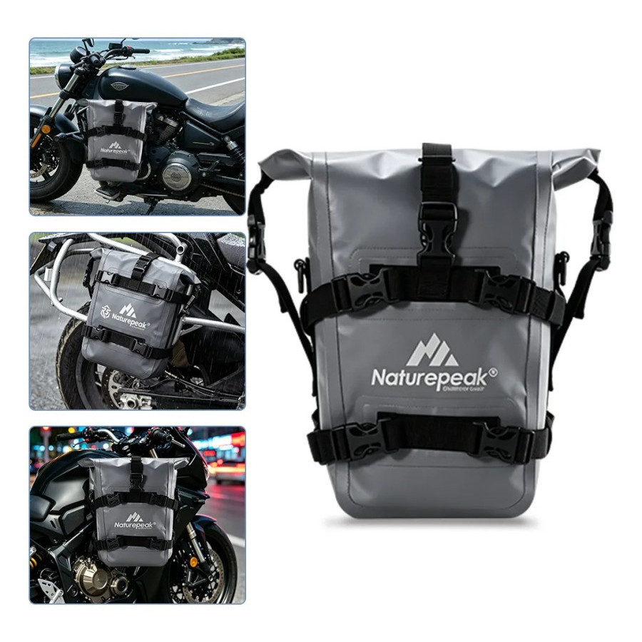 Kit 2 Bolsas Laterais para Moto 8L Cada – Alforge Duplo Estanque – À Prova d’Água – Cor Cinza