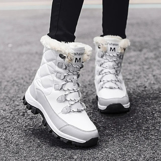 Botas de Neve Femininas de Cano Médio e Alto, Tamanho Grande, Impermeáveis, Altura do Tornozelo, Lã Macia, Quentes e Gro