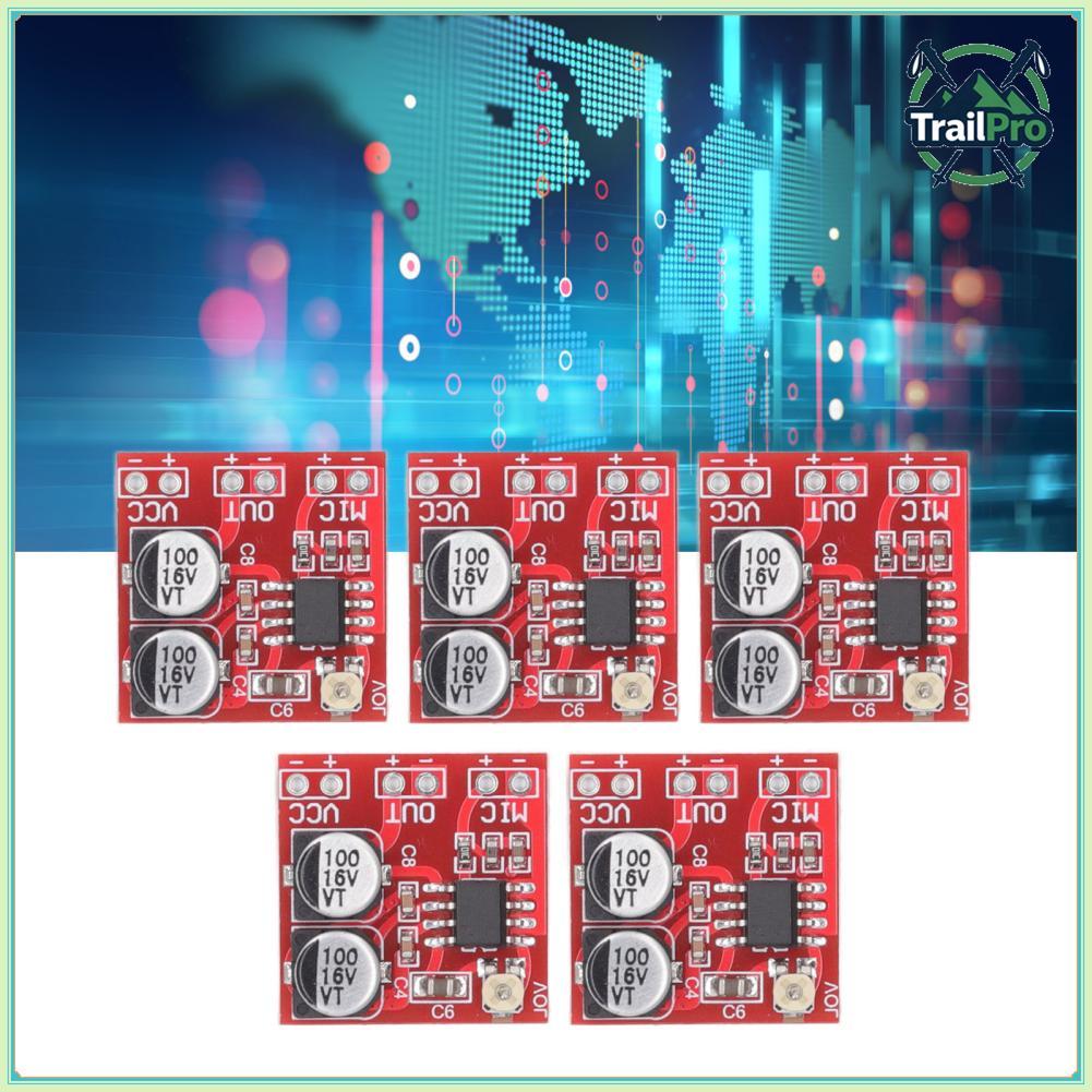 TrailPro Módulo amplificador de microfone electret, fonte de alimentação, supressão de ruído, placa de ganho ajustável,
