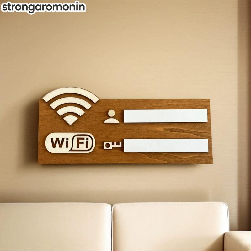 STRON 1 Peça De Sinal De Senha Wi-Fi De Madeira Rústica , Placa Indicadora De Rede Sem Fio Montada Na Parede Vintage , A
