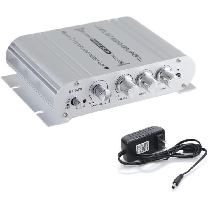 Amplificador Mini Sundeer 2.1 Canais 20W+20W+40W Hi-Fi com Fonte de Alimentação 12V 2A, Amplificador de Subwoofer Estére