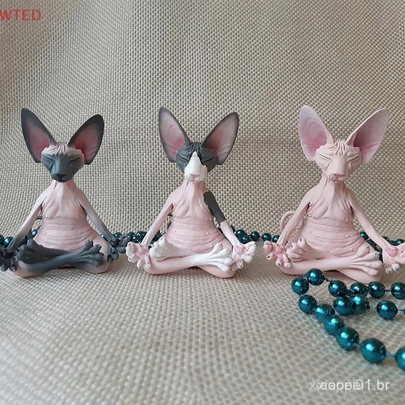 (WTED) Estatueta De Gato Caprichoso De Buda Sphynx Meditação Yoga Decoração Feliz Esculturas De Arte Estátuas De Jardim
