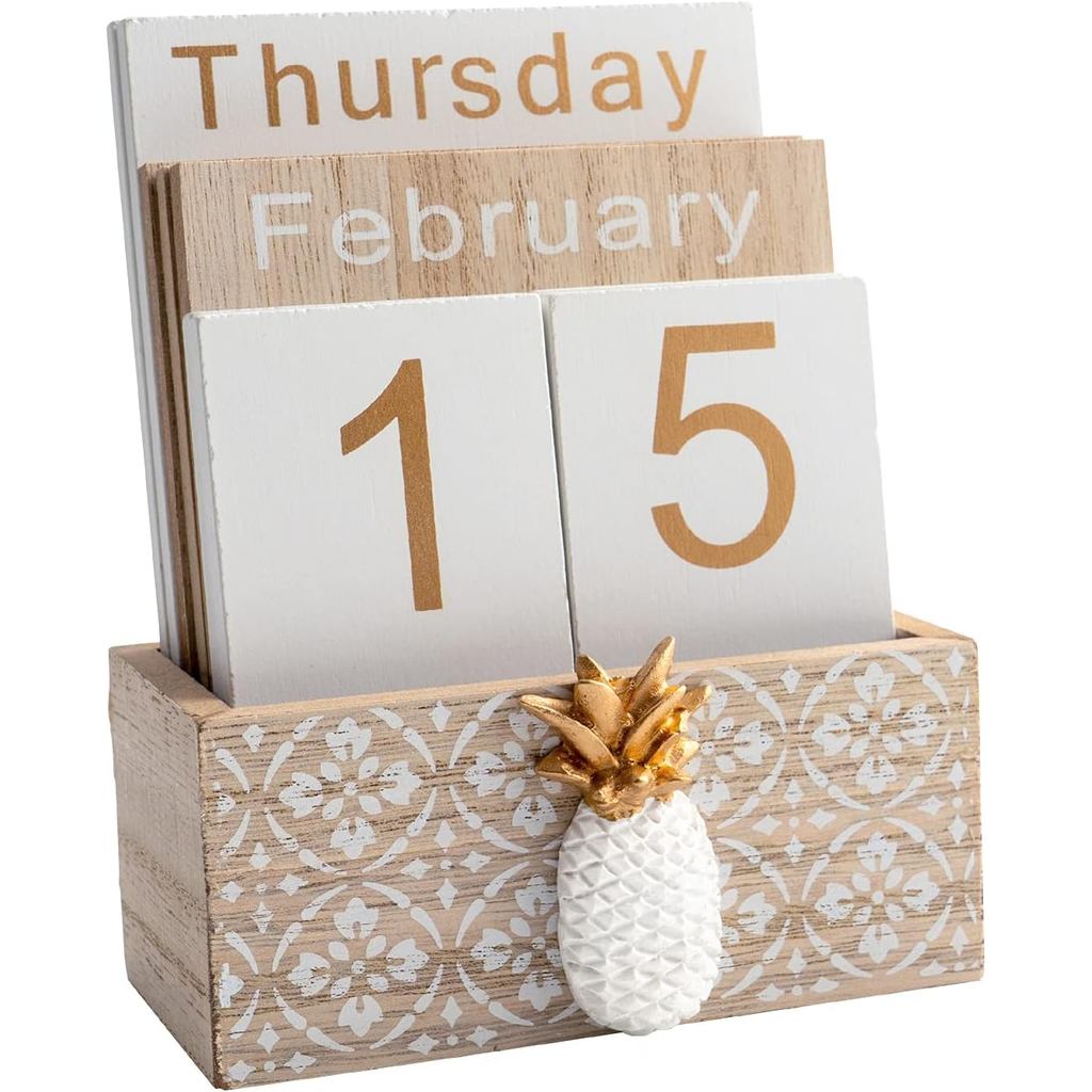 Calendário Perpétuo de Mesa em Bloco de Madeira, Estilo Retrô, para Decoração de Sala de Estar, Escritório, Loja, Bar, c