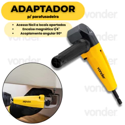 Adaptador Angular 90 Graus Para Furadeira Parafusadeira Encaixe 1/4 Magnético Com Punho Vonder