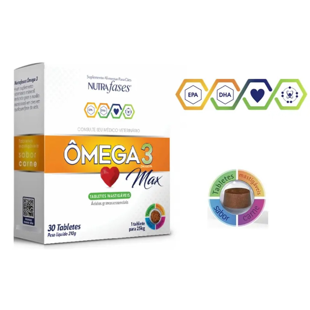Nutrafases Omega 3 Max Suplemento Para Cães 30 Tabletes