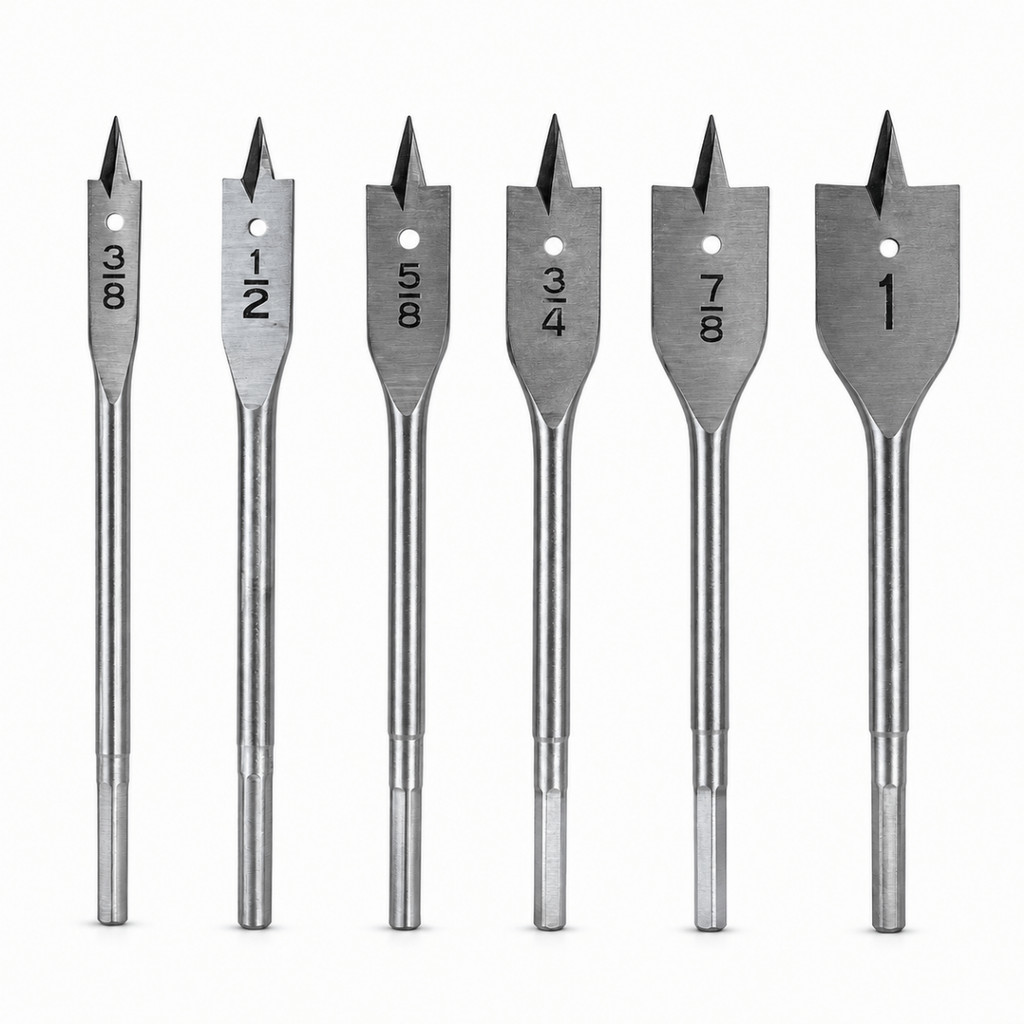 Kit 6 Brocas Chatas Madeira Luthier Instrumento Cordas Tarraxas 3/8 5/8 3/4 7/8 1 Pol Aço Carbono Furo Preciso Violão