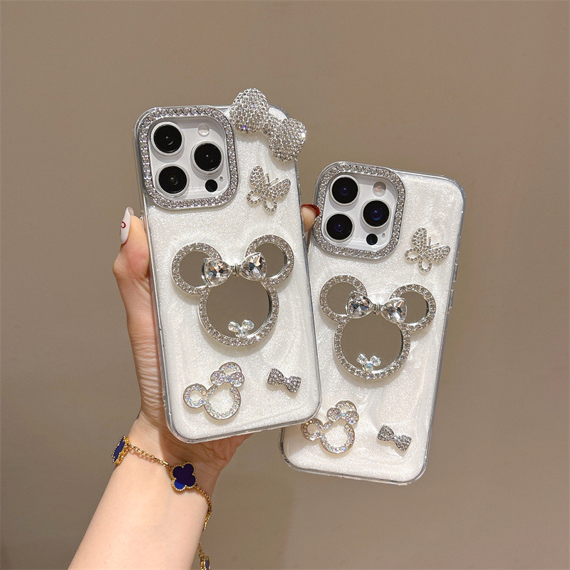 Adequado Para Iphone 16 Promax 6/7/8 X/XS Xms XR11 12 13 14 15 Inclui Capa De Telefone Pro Max/Plus Com Espelho Mickey E