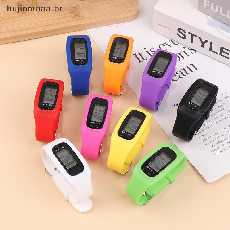 huj LED Pedômetro Pulseira Contador De Passos Relógio 12/24H Exibição De Tempo Silicone Step Traer Fitness Watch br