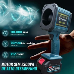 Soprador de Folhas 21V 110.000 RPM Motor Sem Escova GENAI