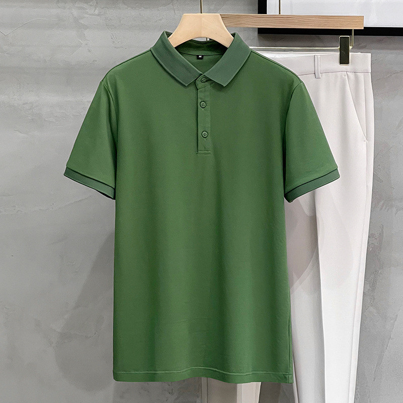 Camiseta de lapela masculina verão negócios roupas masculinas cor High-End camisa Polo masculina de seda gelo de manga c