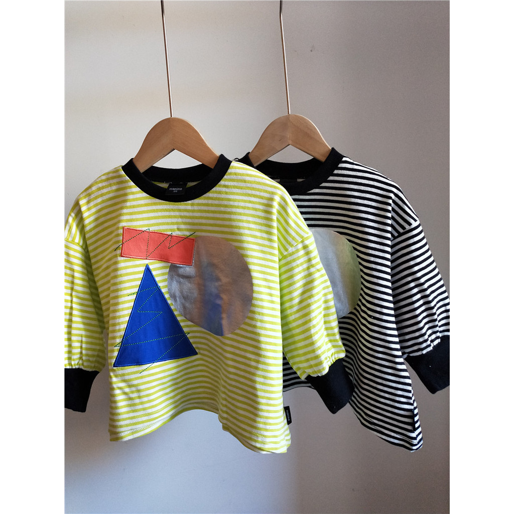 Estilo japonês puro algodão manga comprida camiseta puro algodão em torno do pescoço pulôver meninos meninas crianças be