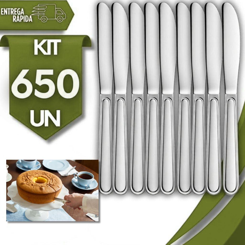 Kit de Faca Aço Inox Sobremesa 17,5Cm Doce Bolos Doceria Cozinha Buffet Restaurante Talheres Utensílios