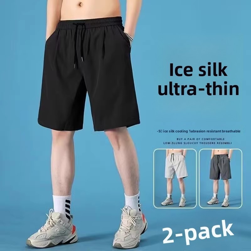 [Produtos prontos, entrega no mesmo dia] Masculino verão gelo seda solta cinco pontos esportes lazer respirável de secag