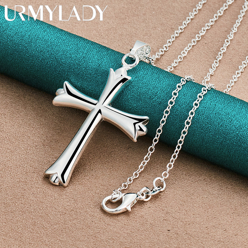 URMYLADY 925 Prata Esterlina Cruz Pingente 16-30 Polegada Colar Cobra Corrente Para Mulheres Casamento Noivado Moda Jóia