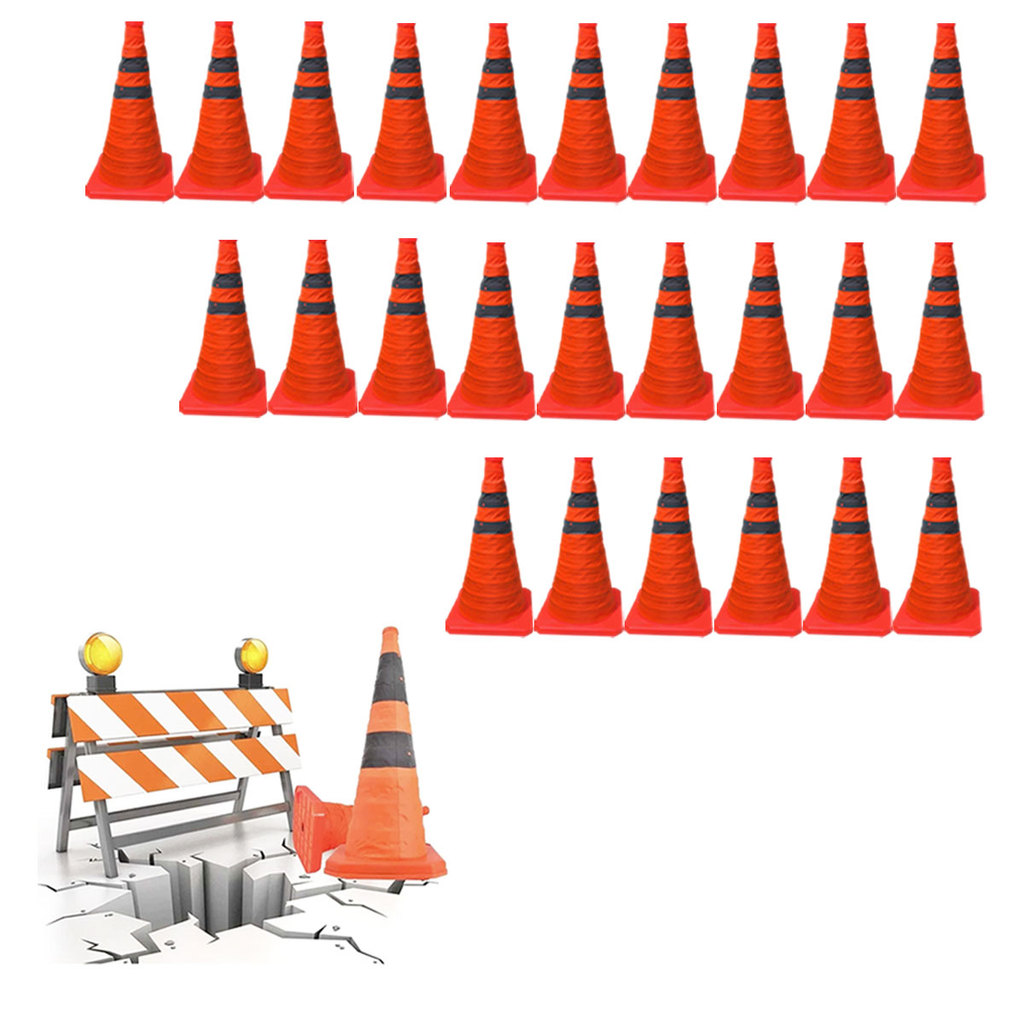 Cone Obra Retratil Kit 25 Uni Segurança Estrada Sinalizador Portatil Guarda Dobravel Pratico Viario Rodovia Balizador