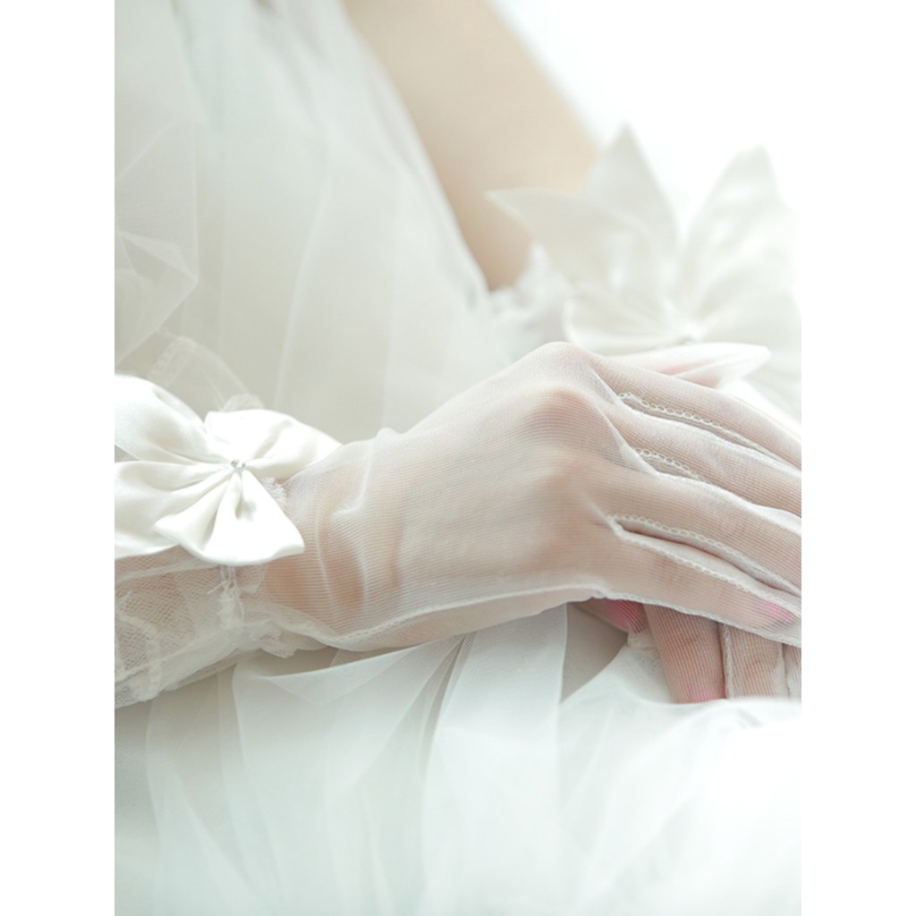 Luvas de noiva de renda curta vermelho casamento photo Studio foto adereços casamento francês elegante luvas estéticas b