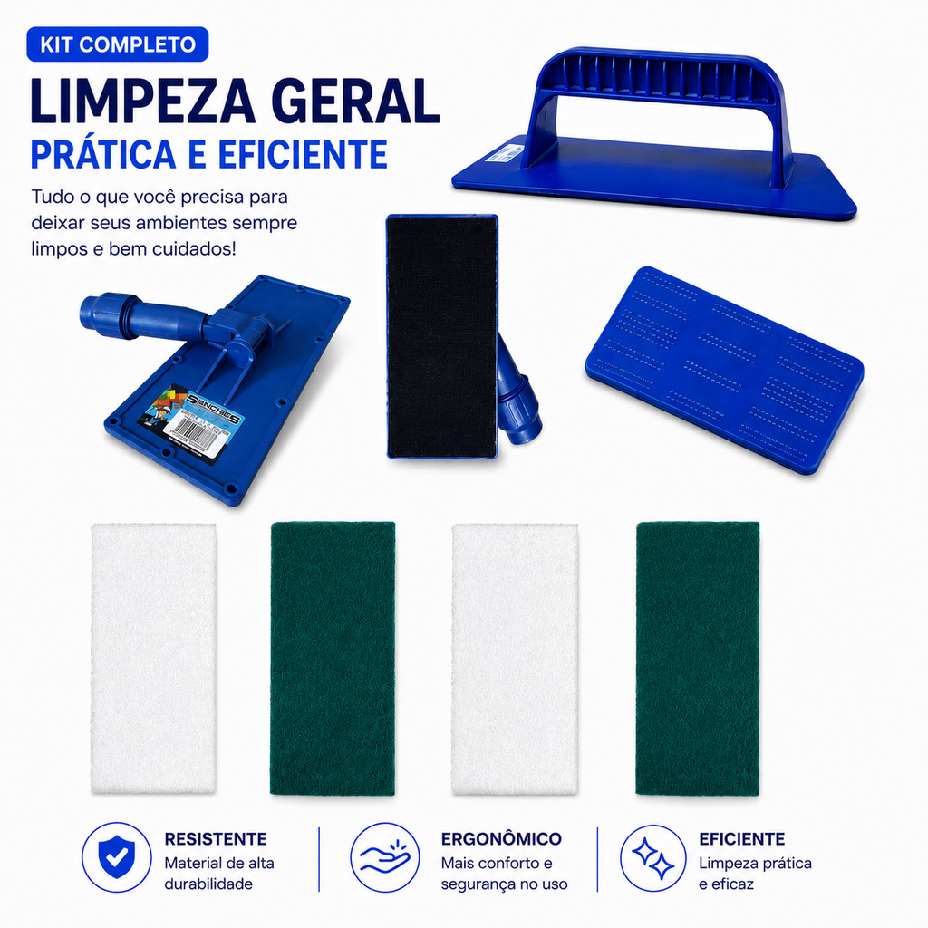 Kit Limpeza Geral 4 Fibras + Suporte Manual e Articulável