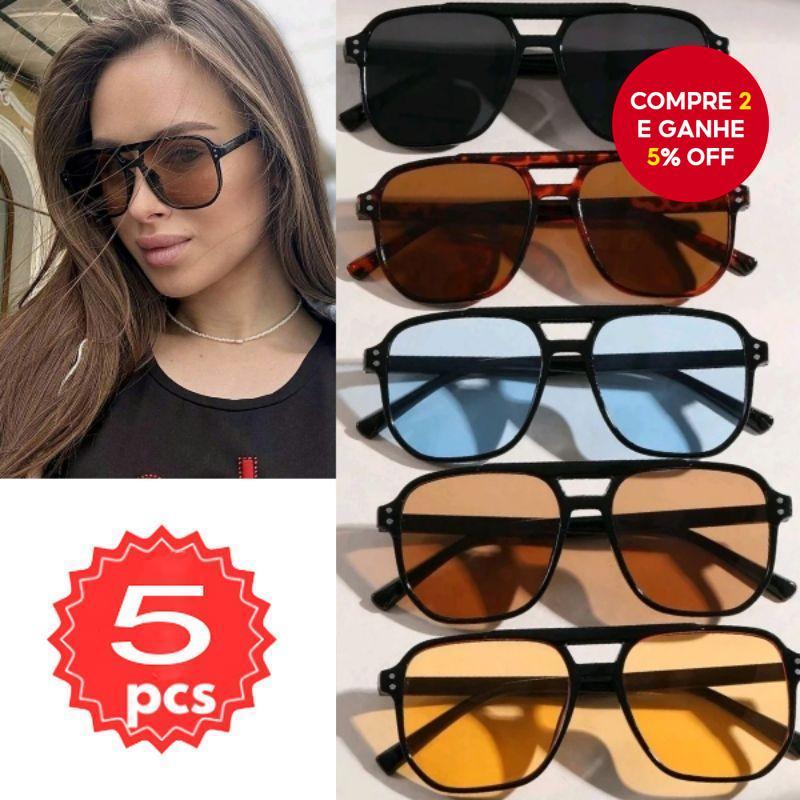 5 peças óculos de sol retro de piloto, armação grande, lentes oceânicas proteção UV, moda minimalista unissex