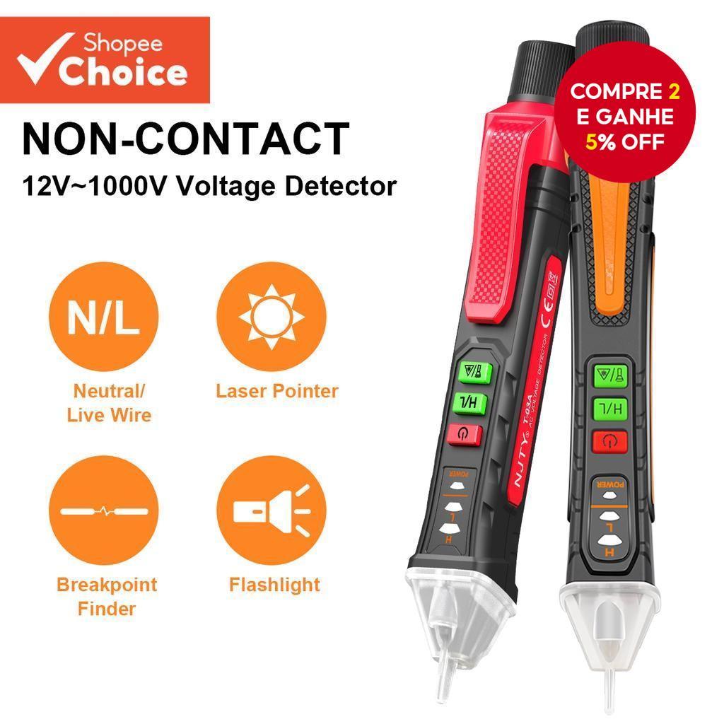 Testador De Tensão Sem Contato NJTY-Caneta Elétrica AC De Alcance Duplo 12V/48V-1000V Com Alarme Sonoro , Localizador De