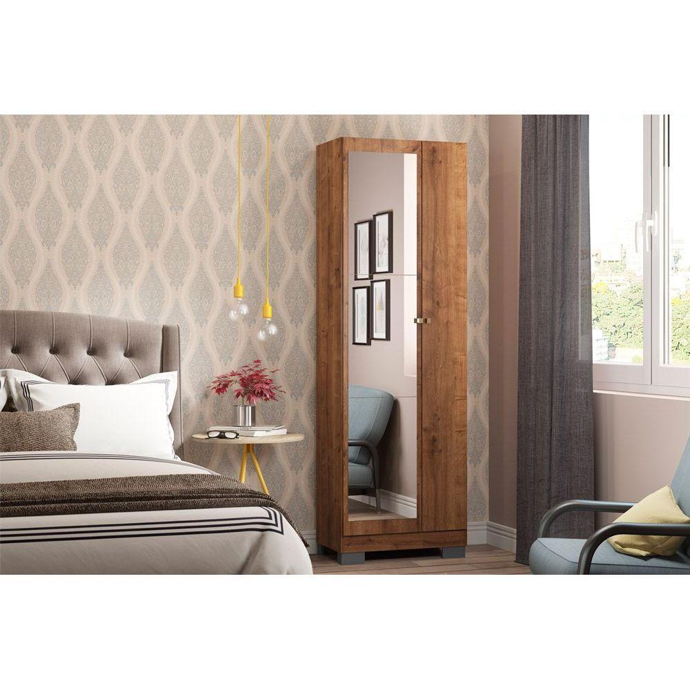 Armário Multiuso Sala 547 c/ 1 Porta c/ Espelho e Pés Freijo - Carraro