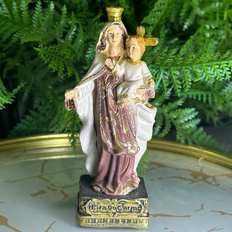 Imagem Nossa Senhora Do Carmo 9 cm Resina Importada padroeira do Carmelo e das almas do purgatório