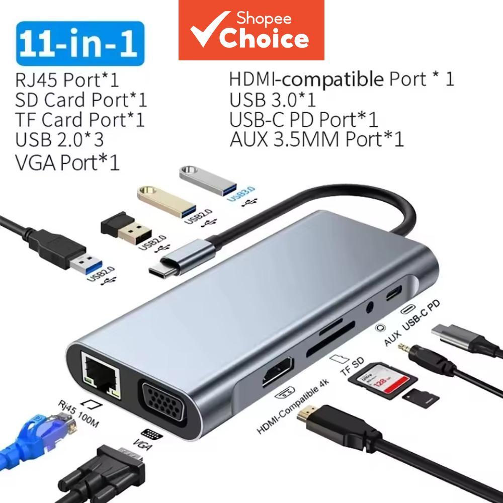 Estação de acoplamento USB-C com leitor de cartões de memória e extensão de portas USB