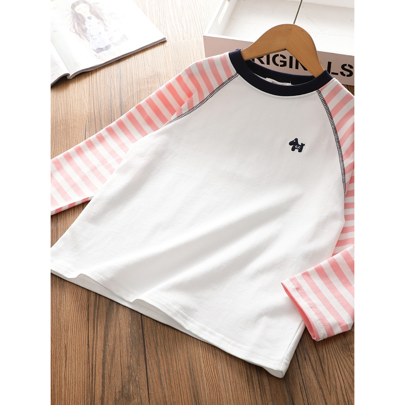 Meninas primavera camisetas de manga comprida médio grande crianças Casual listrado mangas Raglan em torno do pescoço ca