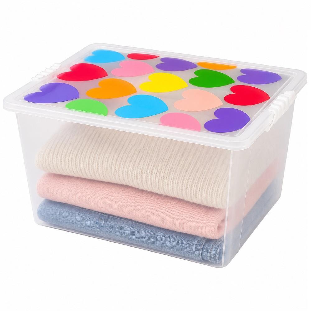 CAIXA ORGANIZADORA TRANSPARENTE GRANDE DECORADA 28L MULTIUSO GUARDA ROUPA 28 LITROS BRINQUEDOS PORTA OBJETOS TAMPA CORAC
