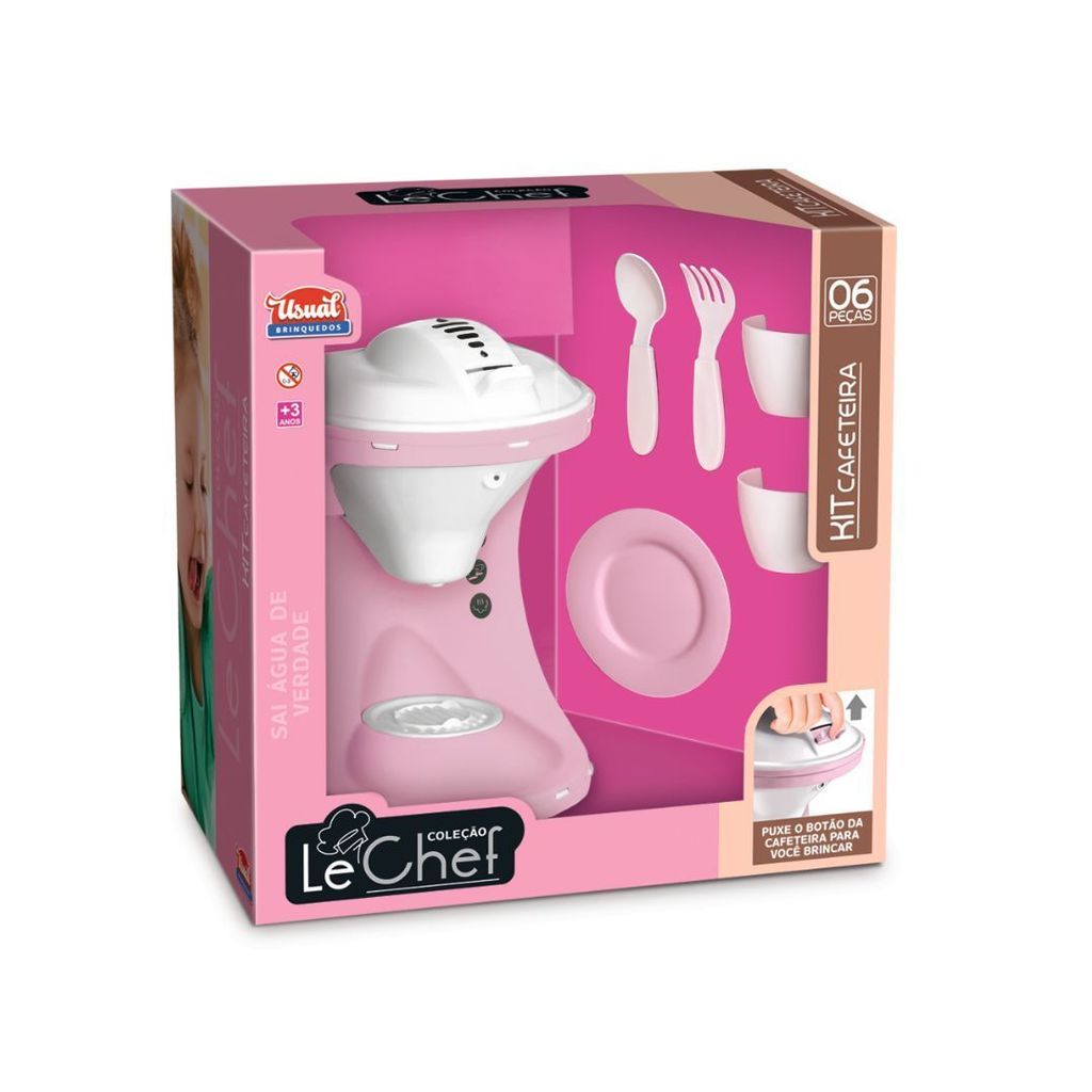 Kit Cafeteira Infantil New Le Chef Usual Brinquedos Cozinha Menina Menino Com Acessórios Mini Chef