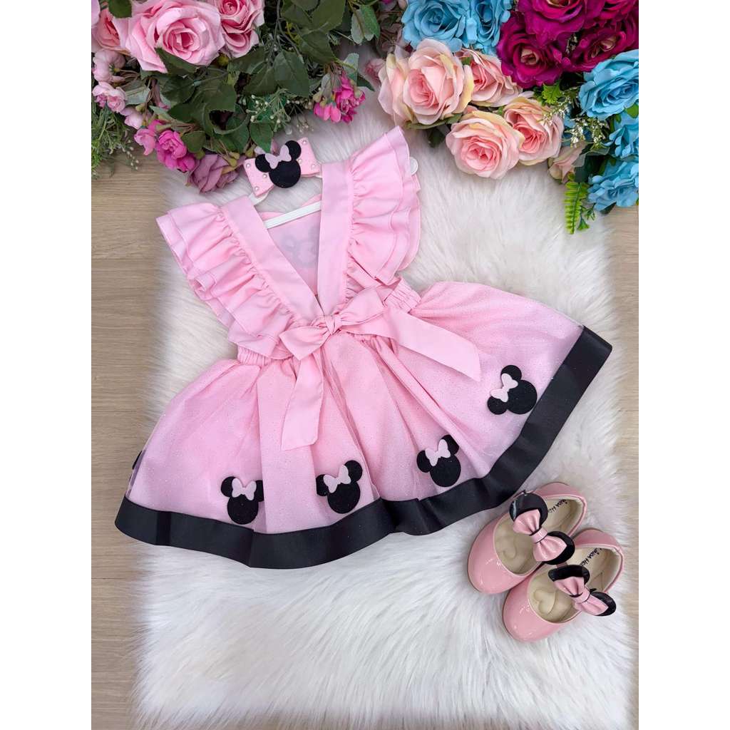 Romper/Vestido Princesa Belli Minnie/Minie Rosa Modelo 2