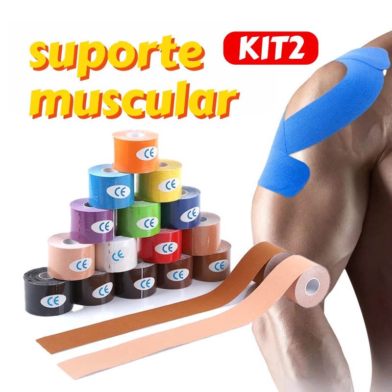Kit 2Fita Knesio Tape Bandagem adesiva funcional alivia a dor lesão atleta Tape Ortopedia Fisioterapia Rolo Adesivo