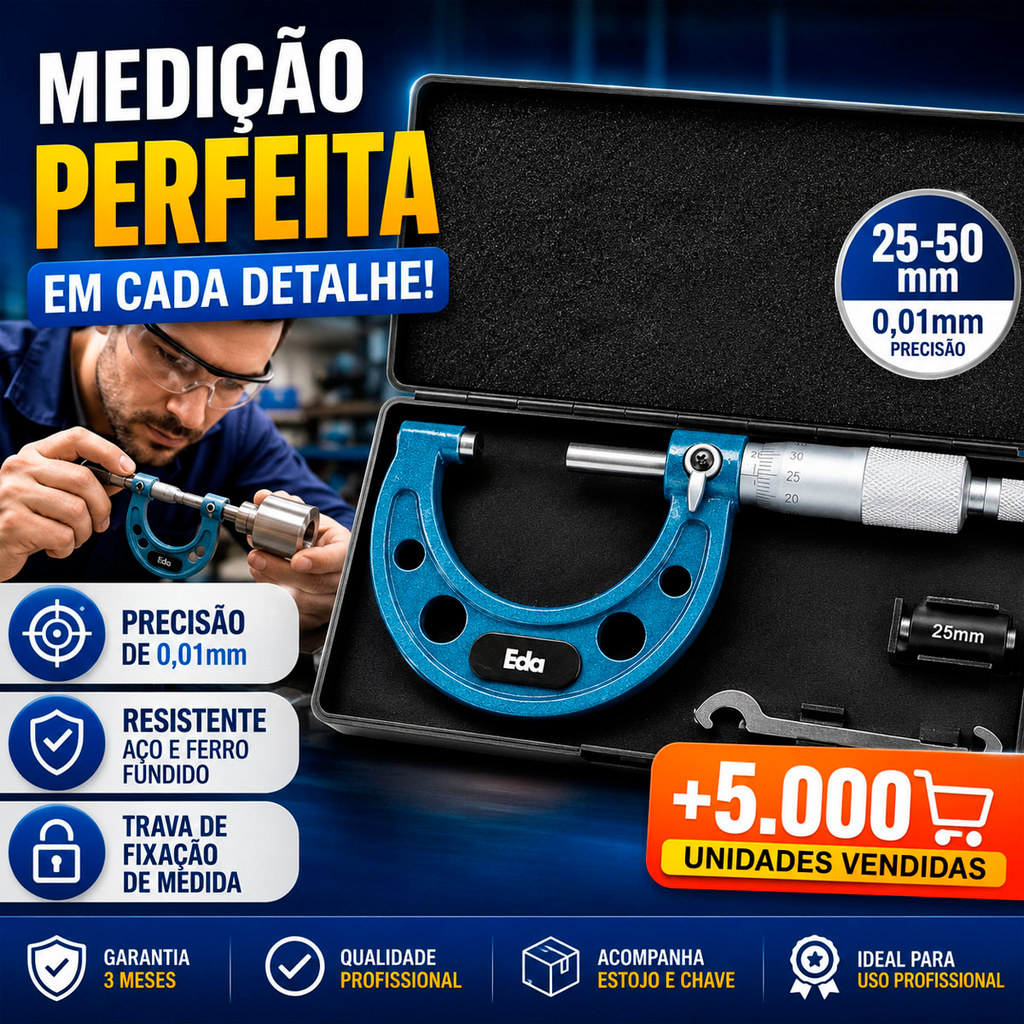 Instrumento De Medição EDA Micrômetro Externo 25-50mm Profissional Mecânica Indústria