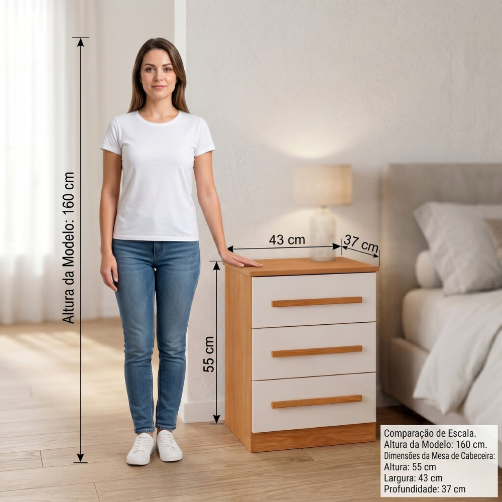 Mesa De Cabeceira Com 3 Gavetas 100% MDP Nicho Quarto Luxo Estilosa