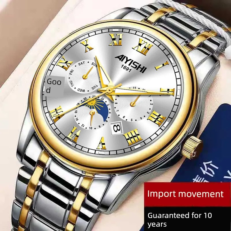 relogio masculino Swiss oficial autêntico relógio mecânico automático movimento importado calendário luminoso à prova dw