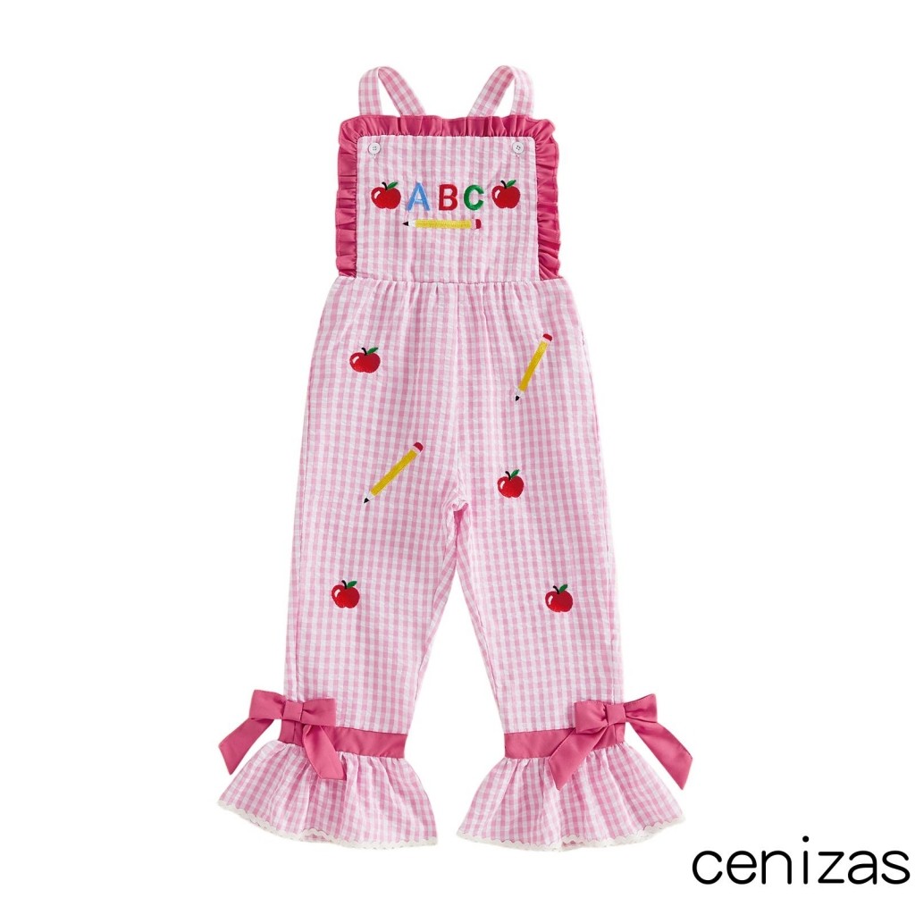 CZN-Kids Meninas Macacão Bonito Xadrez Frutas Lápis Calças Flare Roupas Para De Volta Às Aulas