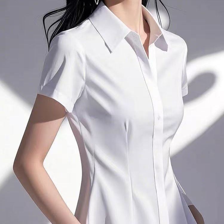 LEMR/Camisa Fina Feminina Com Decote Em V Cintura Branca sl Emagrecimento Top Manga Curta De Trabalho Profissional260601