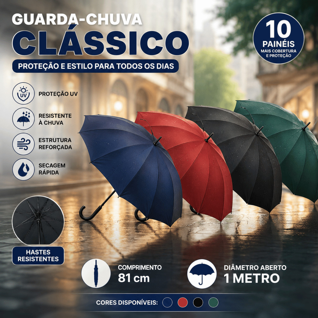 Guarda Chuva Clássico Grande Automático Resistente Pemium