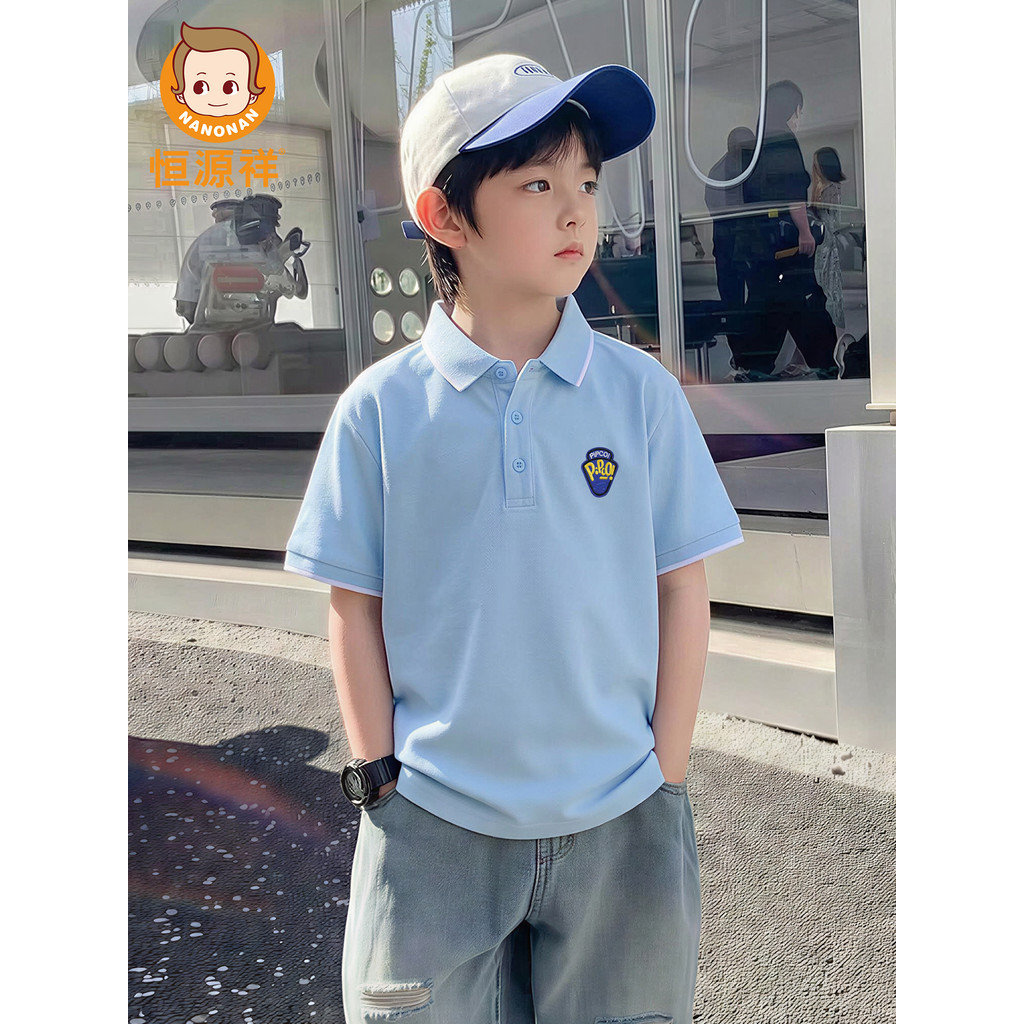 Hengyuanxiang meninos camiseta de manga curta crianças POLO verão puro algodão médio grande meninos novos topos roupas i