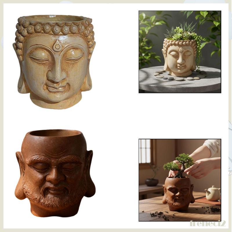 [Freneci2] Vaso De Flores Com Cabeça De Buda , Resina Para Plantas De Mesa Pátio , Paisagem , Jardim , Decoração De Escr