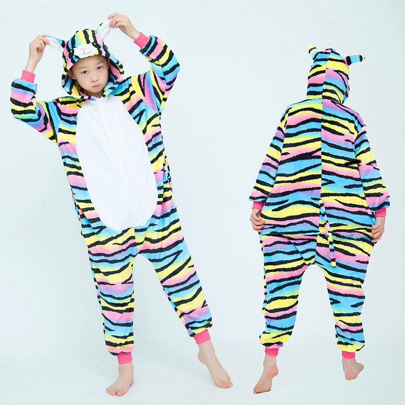 Pijama Com Capuz Rainbow Cat Cartoon Onesie Para Crianças , Fantasia De Cosplay De Animais , Roupa De Dormir Aconchegant