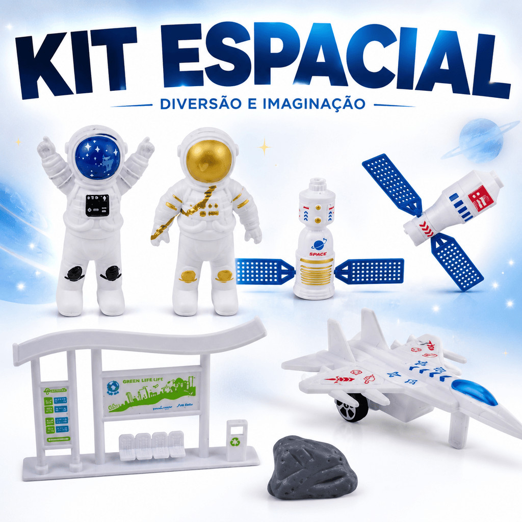 Boneco Astronauta 07 Peças com Acessórios Estação Espacial Brinquedo Menino Presente Criança Espaço Foguete Nave