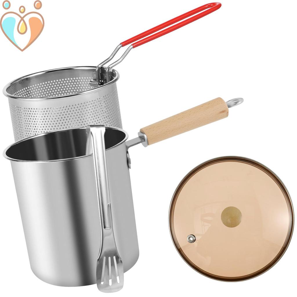 Conjunto De Panela Para Fritadeira Em Aço Inoxidável 304 Com Cesta De Filtro Tampa Clipe De Alimentos Chip 3L Cabo Antid