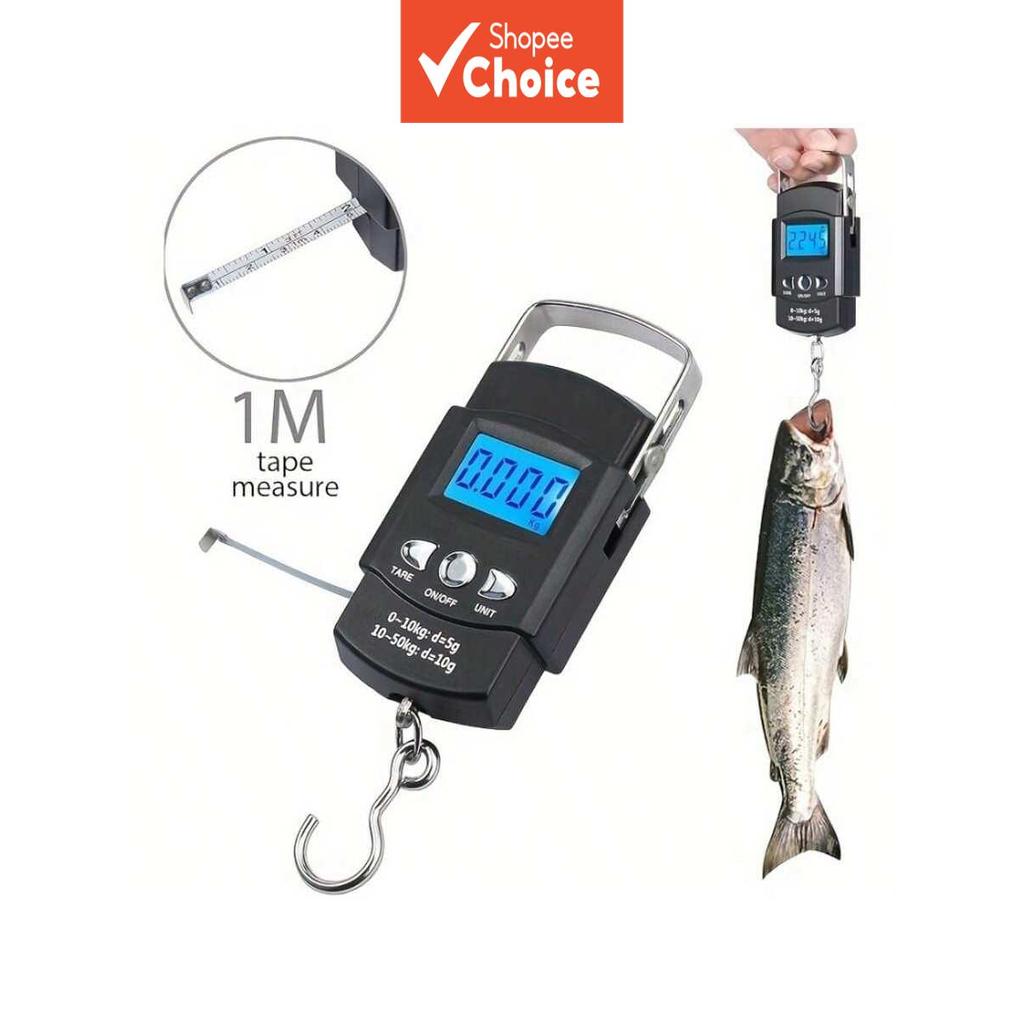 Mini Balança Digital de Mão 50kg com Fita Métrica, Balança de Pesca e Bagagem Portátil