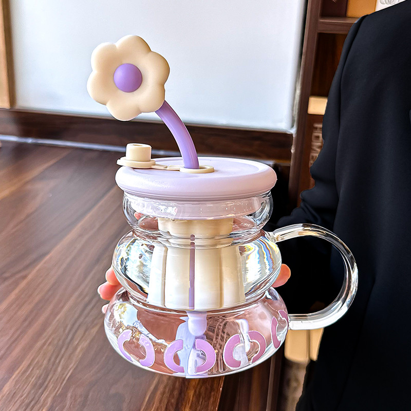 Engraçado cocô copo de água menina influenciador vidro de alto valor portátil copo suco limão flor chá palha copo