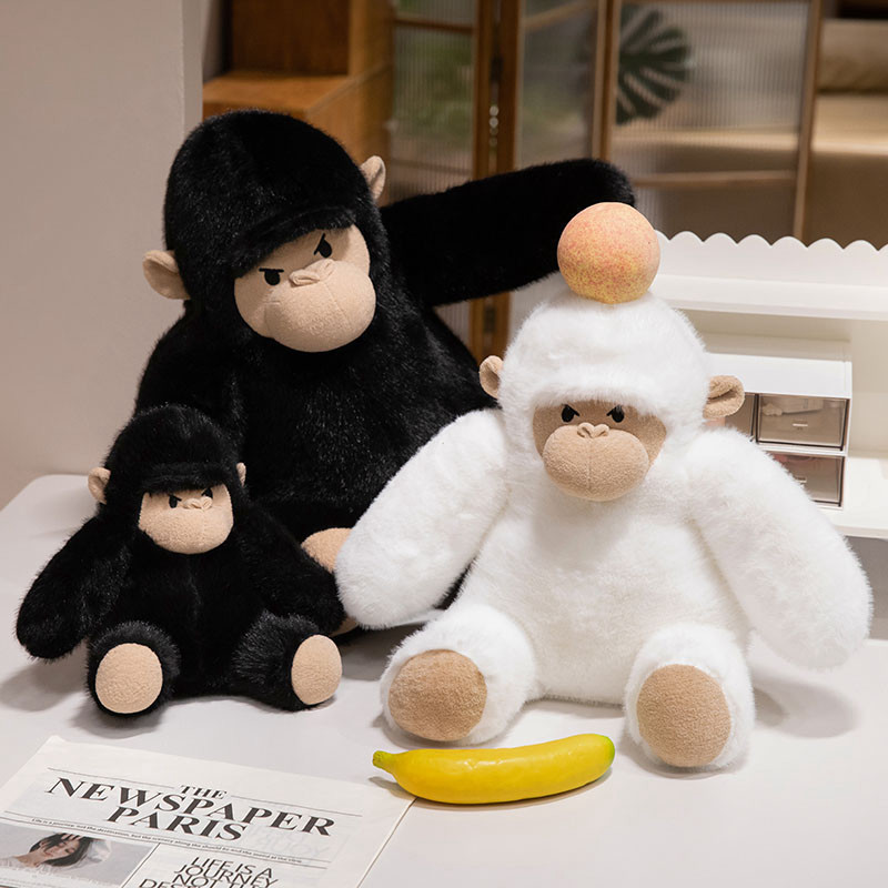 Brinquedo de pelúcia fofo, macaco preto e branco, gorila King Kong, boneco de pelúcia, presente adorável.